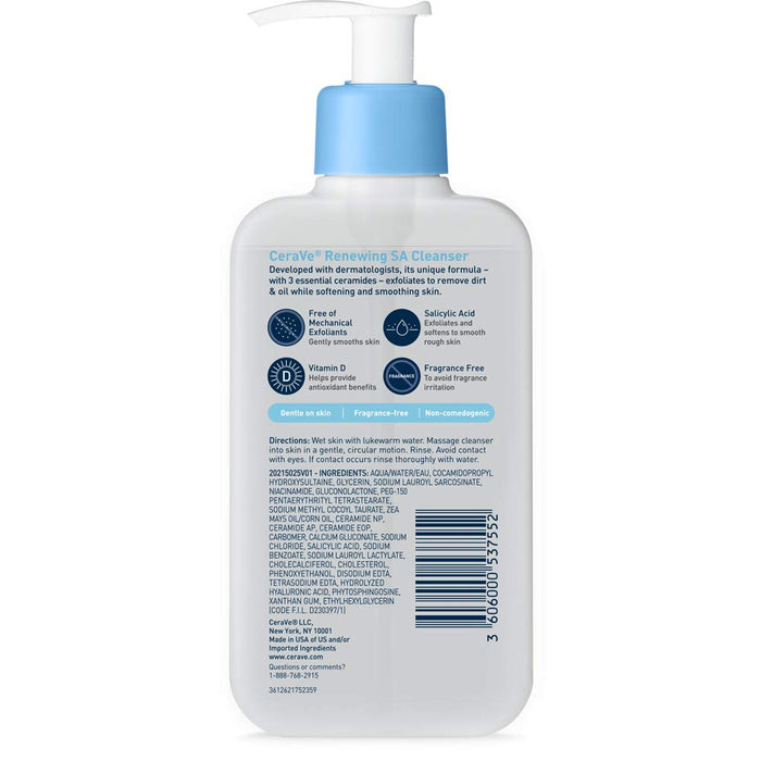 SA Cleanser | Salicylic Acid Cleanser with Hyaluronic Acid, Niacinamide & Ceramides| BHA Exfoliant for Face | Fragrance Free Non-Comedogenic | 8 Ounce