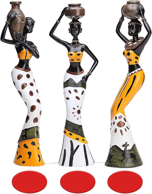 3 Pack African Sculpture,7.5" Women Figure Girls Tribal Lady Figurine Statue Decor Collectible Art Piece Human Decorative Home Black Figurines Creative Vintage Gift Crafts Dolls Ornaments