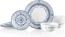Vitrelle 18-Piece Service for 6 Dinnerware Set, Triple Layer Glass and Chip Resistant, Lightweight round Plates and Bowls Set, Indigo Speckle