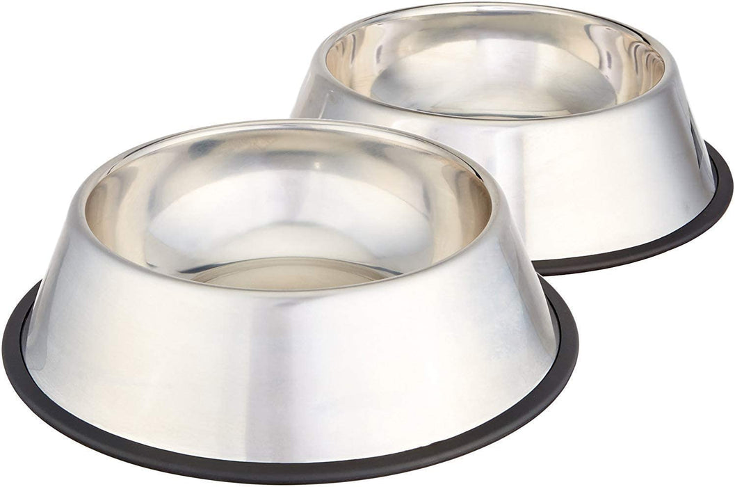 Stainless Steel Pet Dog Water and Food Bowl, Set of 2 (11 X 3 Inches)