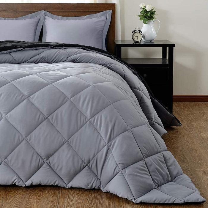 Lightweight Solid Comforter Set (King) with 2 Pillow Shams - 3-Piece Set - Black and Grey - down Alternative Reversible Comforter