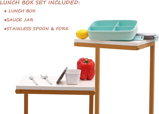 Bento Lunch Box Leak-Proof Eco-Friendly Bento Box Food Storage Containers with Sauce Jar and Stainless Spoon&Fork for Adults Women Men Kids