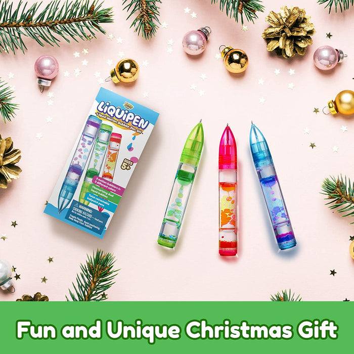 Liquipen - Liquid Motion Bubbler Pens Sensory Toy (3 Pack) - Writes like a Regular Pen - Colorful Liquid Timer Pens Great for Stress and Anxiety Relief - Cool Fidget Toys for Kids and Adults
