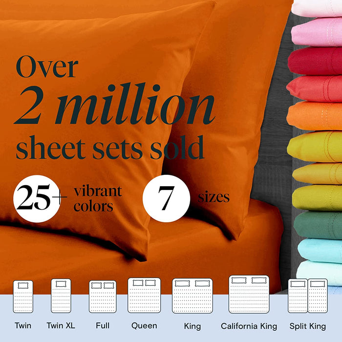 6 PC Sheet Set Sheets Deep Pockets 18" Eco Friendly Wrinkle Free Sheets Machine Washable Hotel Bedding Silky Soft - Autumn Orange Queen