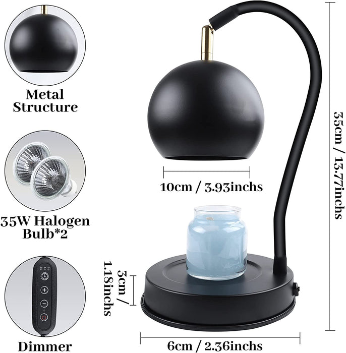 360°Adjustable Candle Warmer Lamp, Dimmer + Timer Candle Melter with Freely Height and Angle, Metal Electric Lantern Work with Yankee Large Jar, Top-Down Candle Melter for Home Decor,2 Blub, Black