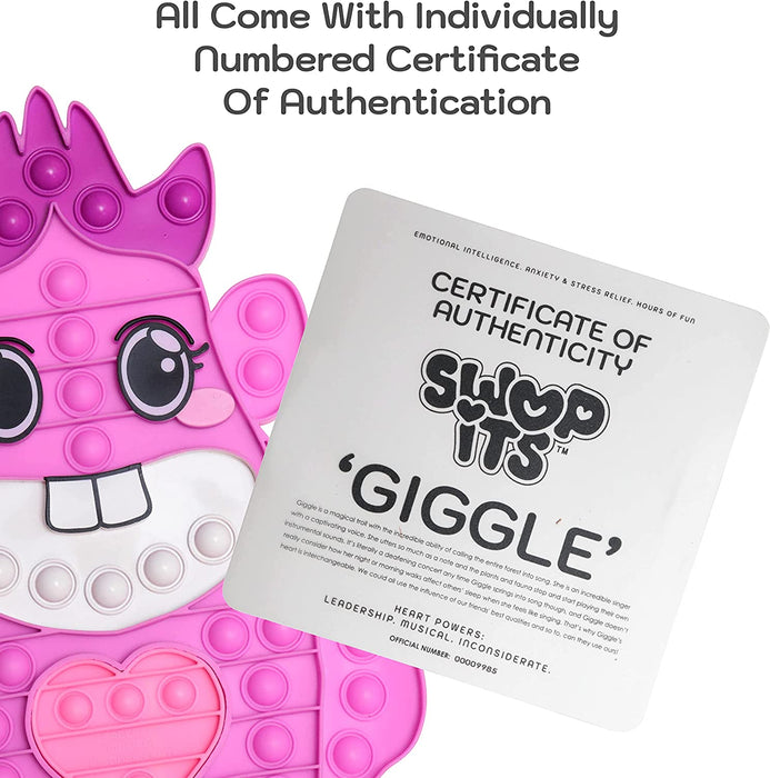 Swop Its Giggle Character Collectable Push Pop Bubble Fidget Sensory Toy for Anxiety & Stress Relief with Glow-In-The-Dark Heart, Food-Grade Bubble Popping Sensory Toy for Autism & ADHD- Novelty Gifts