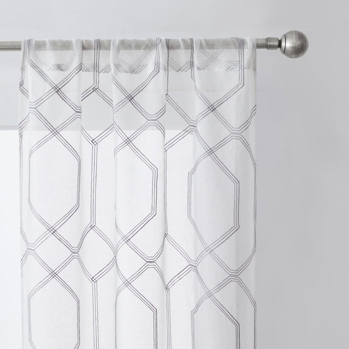 Mainstays Modern Gray Geometric Rod Pocket Sheer Curtain Set, 28" X 63" (4 Panels)