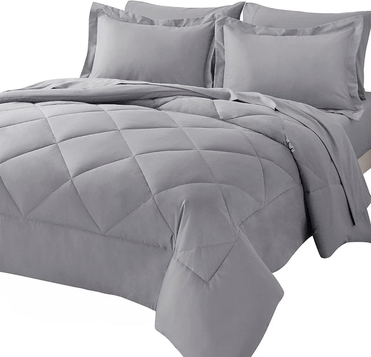 Queen Bed in a Bag 7-Pieces Comforter Set with Sheets Light Grey All Season Bedding Sets with Comforter, Pillow Shams, Flat Sheet, Fitted Sheet and Pillowcases