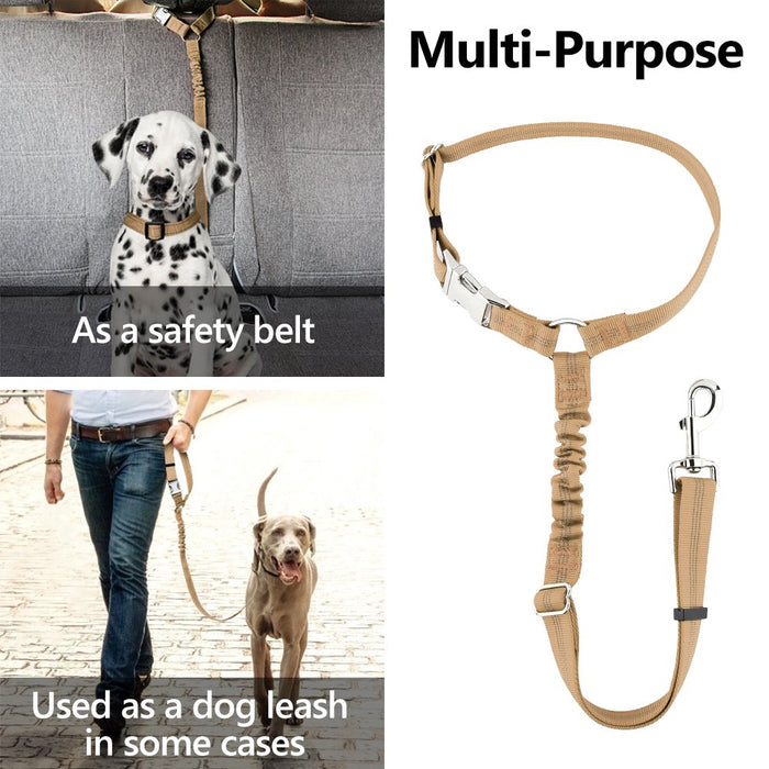 Dog Seat Belt for Car Headrest, Reflective and Adjustable with Bungee for Small Medium Large Dogs and Cats, Brown