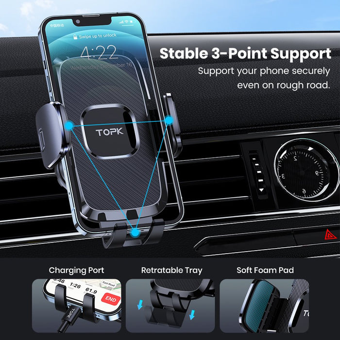 Cell Phone Holder for Car with Hook Clip Air Vent Car Mount 360° Rotation Universal Mobile Phone Mount