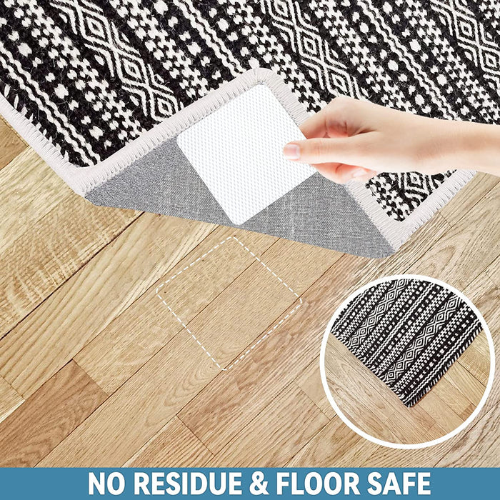 Rug Pad Grippers (New Tech 2022), 8PCS Resusable Washable Rug Tape on Hardwood Floors & Tiles, Dual Sided Adhesive Non Slip Rug Pads, Extra Strong Grippers for Area Rugs to Keep Flat and in Place
