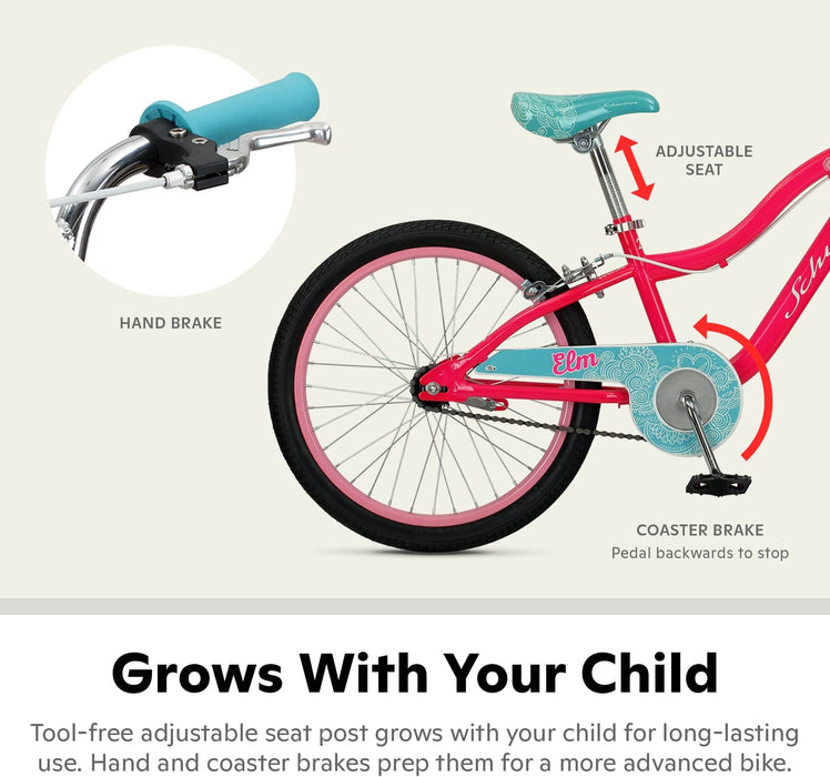 Koen & Elm Big Kids Bike, 20-Inch Wheels, Kickstand Included, Basket or Number Plate, Ages 7-13 Years Old, Rider Height 48-60-Inches