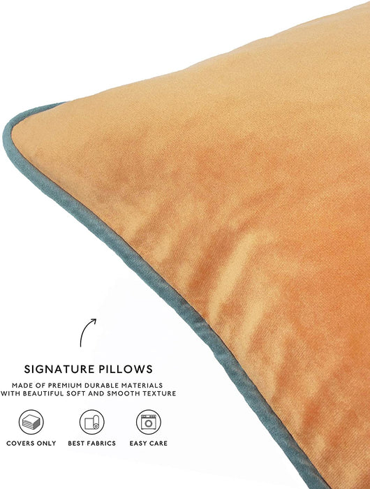 Decorative Throw Pillow Covers Cushion Cases, Set of 4 Soft Velvet Modern Double-Sided Designs, Mix and Match for Home Decor, Pillow Inserts Not Included (18X18 Inch, Orange/Teal)