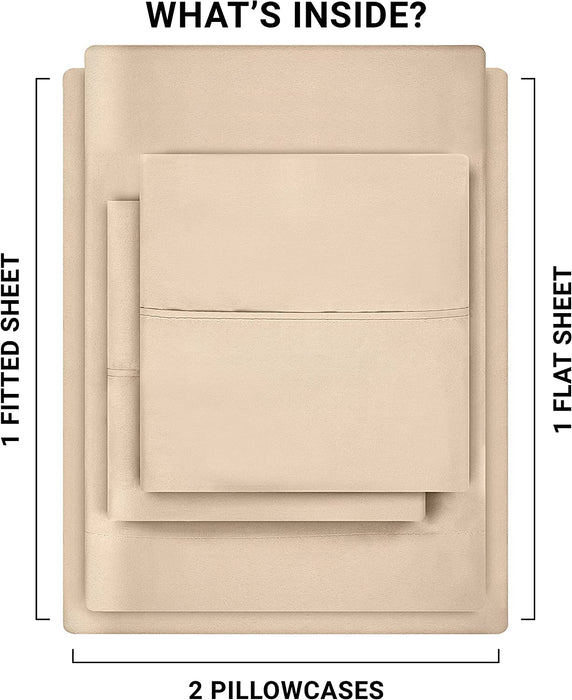 Queen Bed Sheets Set - 4 Piece Bedding - Brushed Microfiber - Shrinkage and Fade Resistant - Easy Care (Queen, Beige)