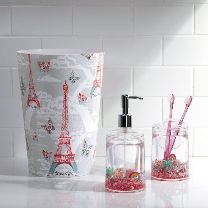 Paris Rounded Decaled Plastic Bathroom Trash Can by Your Zone, Multi