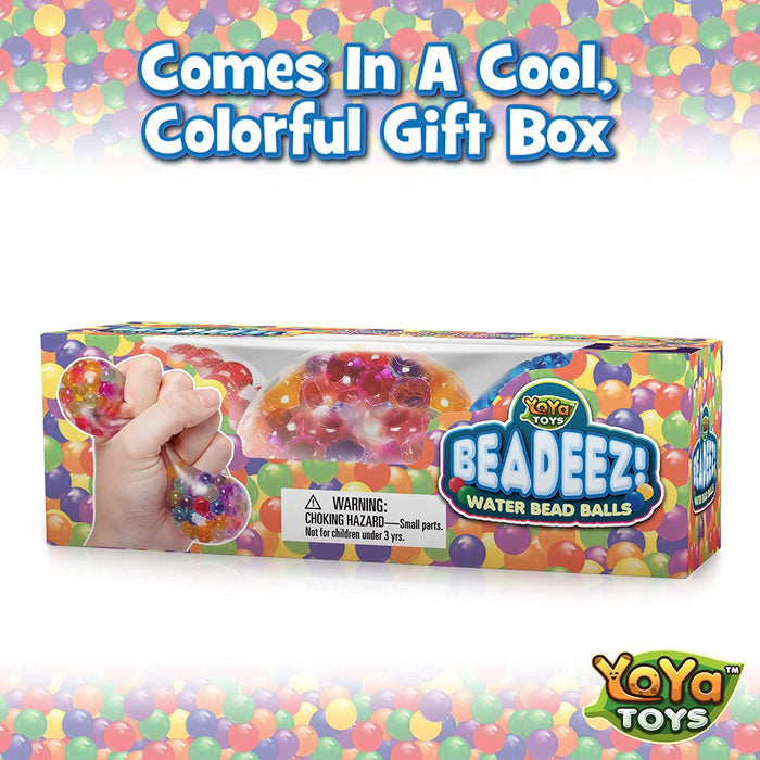 Beadeez Squishy Stress Relief Balls (3 Pack) - Colorful Squeeze Stretch Balls with Water Beads - Sensory Fidget Toys for Kids and Adults - Increase Focus, Great for ADHD, Autism, Anxiety