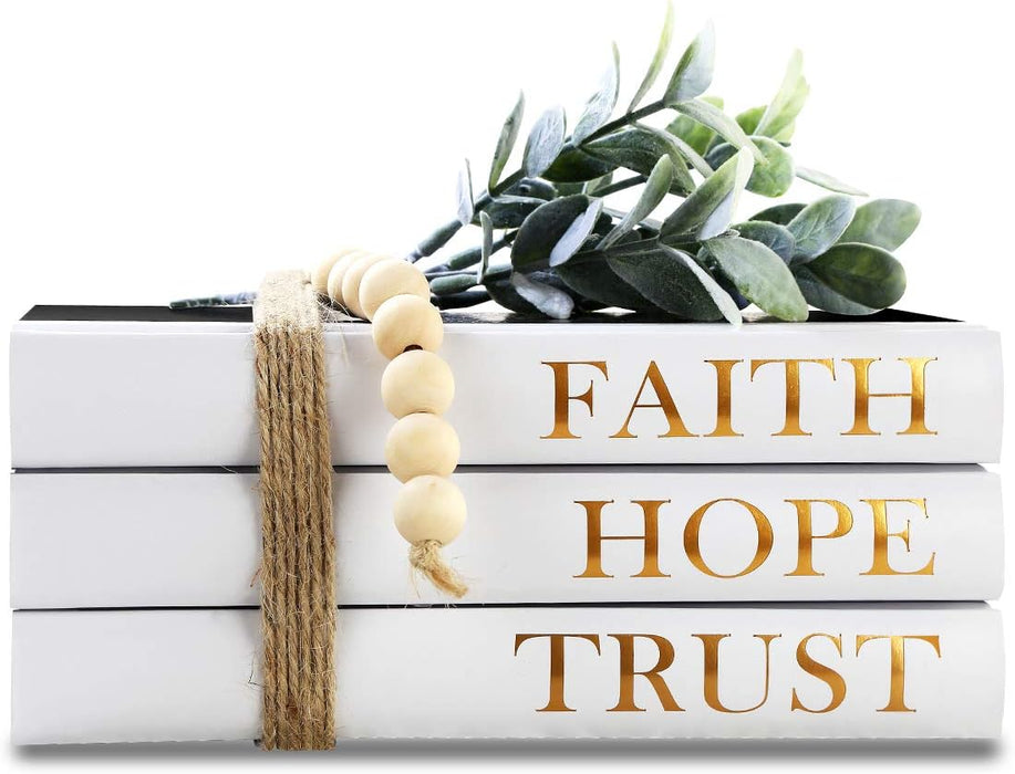 Hardcover Decorative Book,Modern Hardcover Decorative Books,Faith|Hope|Trust(Set of 3) Stacked Books for Decorating Coffee Tables and Bookshelf