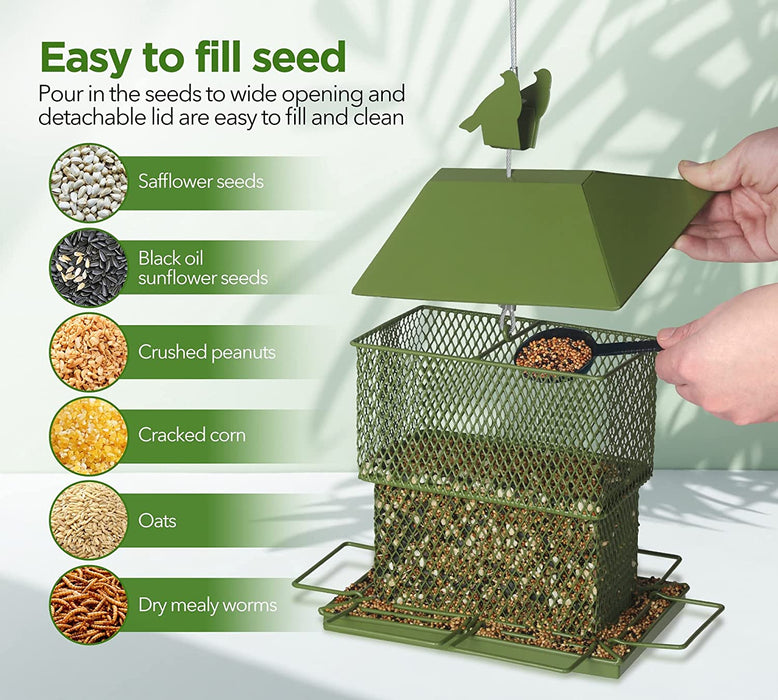 Bird Feeders for Outdoor Hanging, Metal Squirrel Proof Bird Feeder for outside Wild Birds, 6 Perches 4 Lbs Large Seed Capacity, Perfect for Cardinal, Blue Jay, Finch, Gift for Bird Lovers