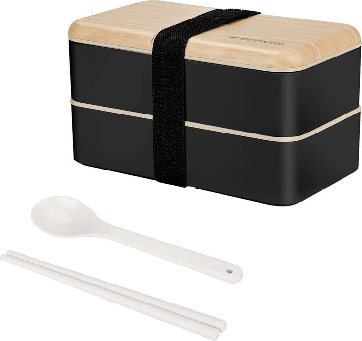 Bento Box 2 Tiers Lunch Box 1200ML Food Container Microwave Dishwasher Safe Bento Lunch Box with Cutlery Set for Adult, Kids and Student (White)