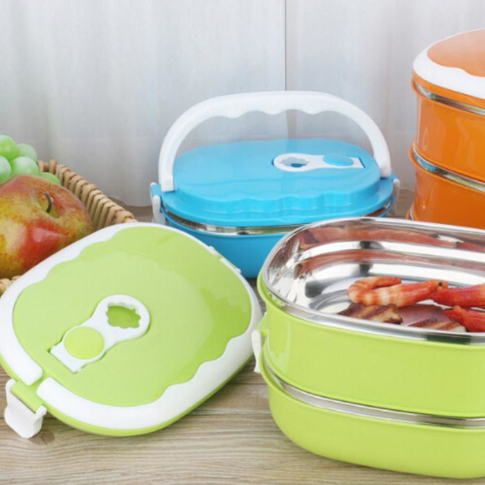 Thermal Lunch Box, 2 Layer Bento Boxes for Student/Adult,  Portable Stainless Steel Food Containers, Leak Proof Microwave Safe