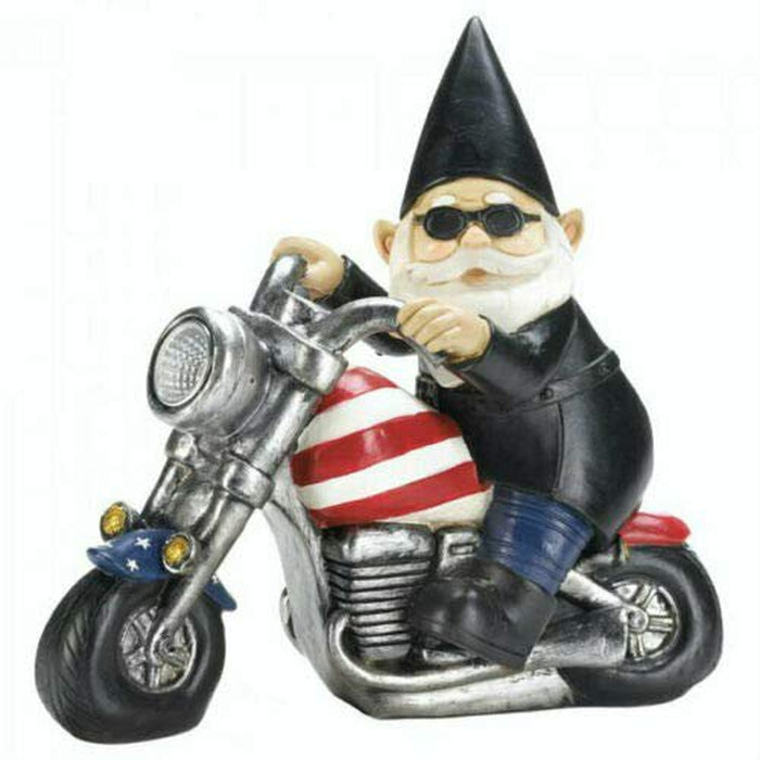 Harley Davidson Motorcycle Lovers Gift Patriotic Biker Gnome Solar Yard Statue
