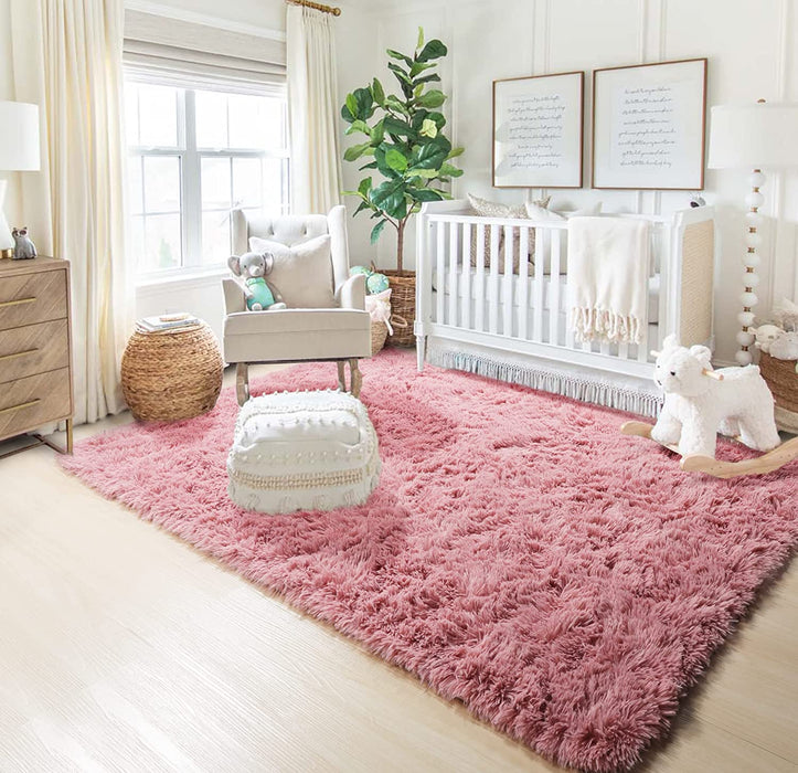 Shaggy Fluffy Area Rugs Carpets for Baby Nursery Teens Girls Rooms 4X5.3 Feet Plush Fuzzy Shag Rugs for Kids Bedroom Home Room Floor Accent Decor Fur Rug, Blush
