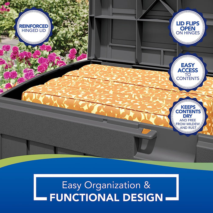 50-Gallon Outdoor Resin Patio Deck Storage Box with Seat, Peppercorn