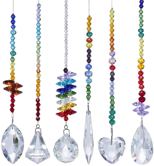 H&D HYALINE & DORA Colorful Crystals Glass Pendants Chandelier Suncatchers Prisms Hanging Ornament Octogon Chakra Crystal Pendants for Home,Office,Garden Decoration,Pack of 6