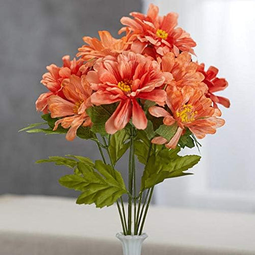 Peach Artificial Zinnia Bush Faux Zinnia Silk Flower Bush for Home Decor and Flower Arrangments
