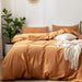 Bedding Duvet Cover Set 100% Washed Cotton Linen like Textured Breathable Durable Soft Comfy (Burnt Orange, Queen)