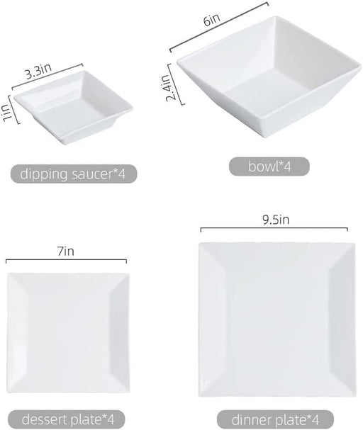 Classic White Square Dinnerware Set for 4, off White