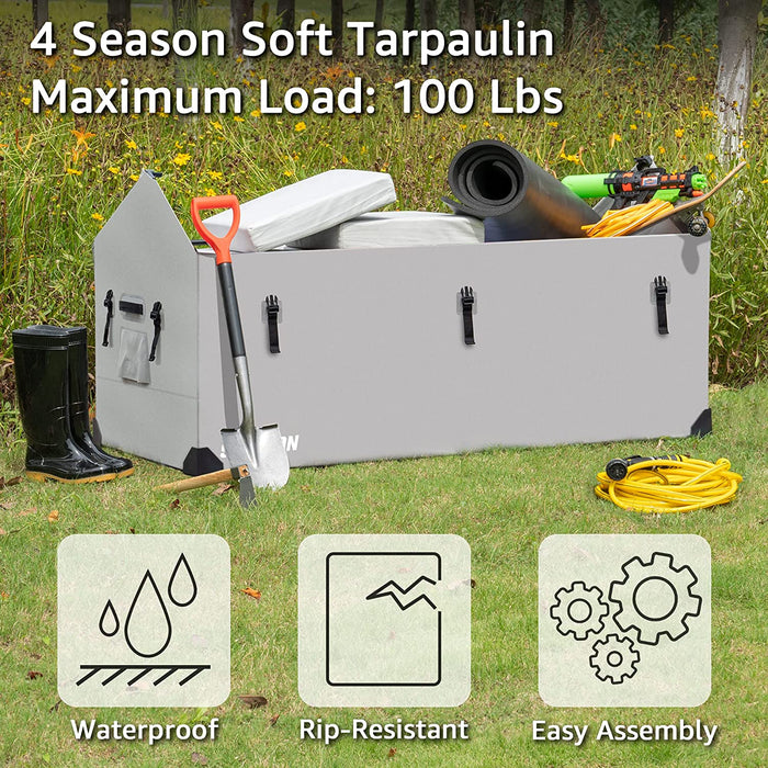 174 US Gallon Outdoor Storage Box Waterproof Soft Shell Tarpaulin Deck Box for Patio Furniture Outdoor Cushions, Throw Pillows, Garden Tools and Pool Toys