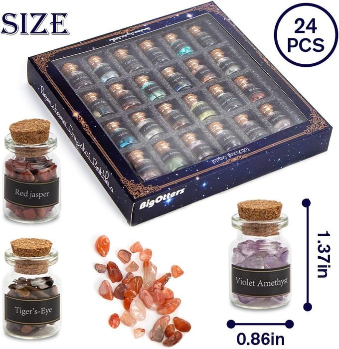 Witchcraft Crystals, 24 Bottles Witch Crystals Chakra Healing Stones Gemstones Chips Bulk Tumbled Gem for Home Decor Meditation Therapy Craft Supplies