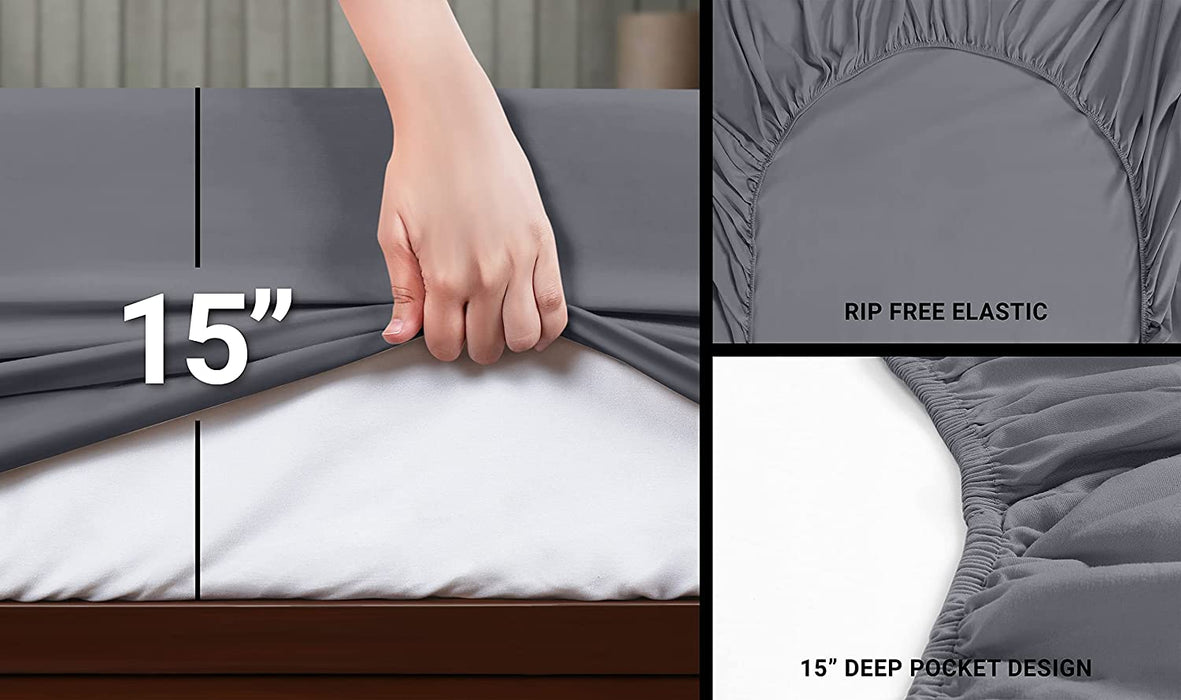 Queen Bed Sheets Set - 4 Piece Bedding - Brushed Microfiber - Shrinkage and Fade Resistant - Easy Care (Queen, Grey)