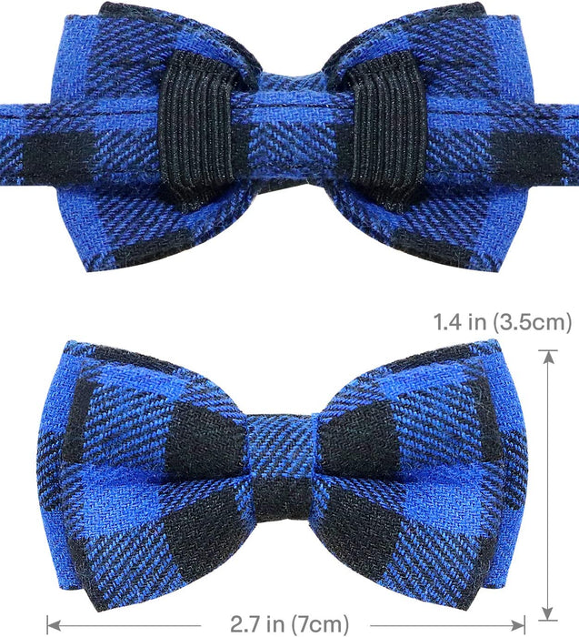 Breakaway Cat Collar with Cute Bow Tie and Bell, Plaid Patterns, 1 Pack Girl Boy Kitty Safety Collars, Blue