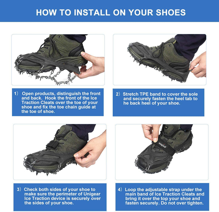 Traction Cleats Ice Snow Grips with 18 Spikes for Walking, Jogging, Climbing and Hiking