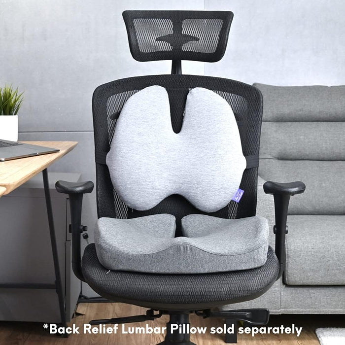 Patented Pressure Relief Seat Cushion for Long Sitting Hours on Office/Home Chair, Car, Wheelchair - Extra-Dense Memory Foam for Hip, Tailbone, Coccyx, Sciatica - Light Grey
