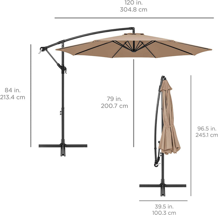 10Ft Offset Hanging Market Patio Umbrella W/Easy Tilt Adjustment, Polyester Shade, 8 Ribs for Backyard, Poolside, Lawn and Garden - Tan