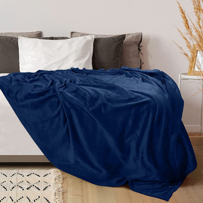 Fleece Blanket Queen Size Navy 300GSM Luxury Bed Blanket Anti-Static Fuzzy Soft Blanket Microfiber (90X90 Inches)