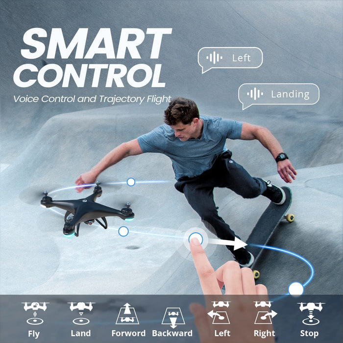 HS110D FPV RC Drone with 1080P HD Camera Live Video 120°Wide-Angle Wifi Quadcopter with Gravity Sensor, Voice & Gesture Control, Altitude Hold, Headless Mode, 3D Flip RTF 2 Batteries