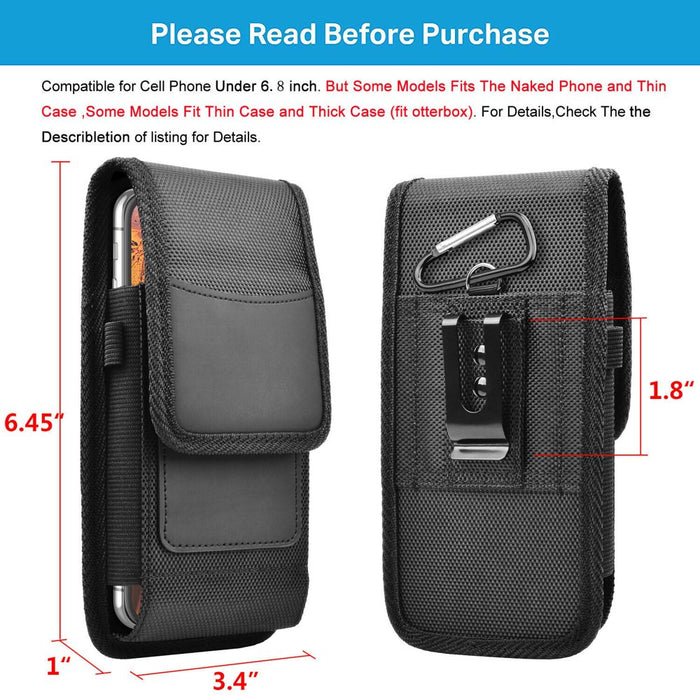 for Samsung Galaxy S20 Ultra S20 plus S21 S10+ S9 S8 J7 J3, A01 A11 A21 A51 A71 A10E A20 A30 A12 A03 A13 A32 A42 A52 A72 Nylon Cell Phone Belt Clip Holster Carrying Pouch W Card Holder, Black