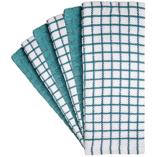 Premium Kitchen Towels (16”X 28”, 6 Pack) – Large Cotton Kitchen Hand Towels – Chef Weave Design – 380 GSM Highly Absorbent Tea Towels Set with Hanging Loop – Aqua