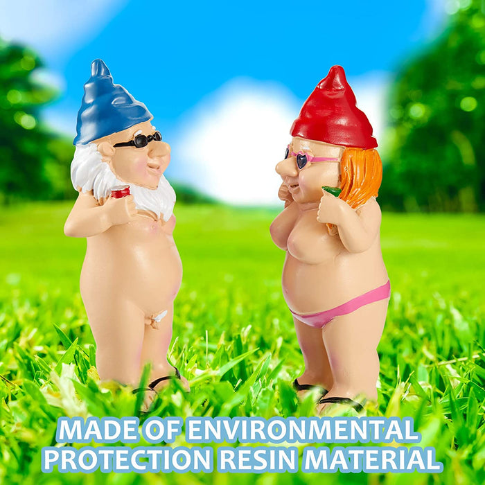 2 Pieces Naked Gnome Statue Garden Goblin-Art Decoration Peeing Gnome Naughty Garden Statue Fun Gnome Statue for Home Indoor or Outdoor Lawn Garden Decorations, Man and Woman（Stand Style）