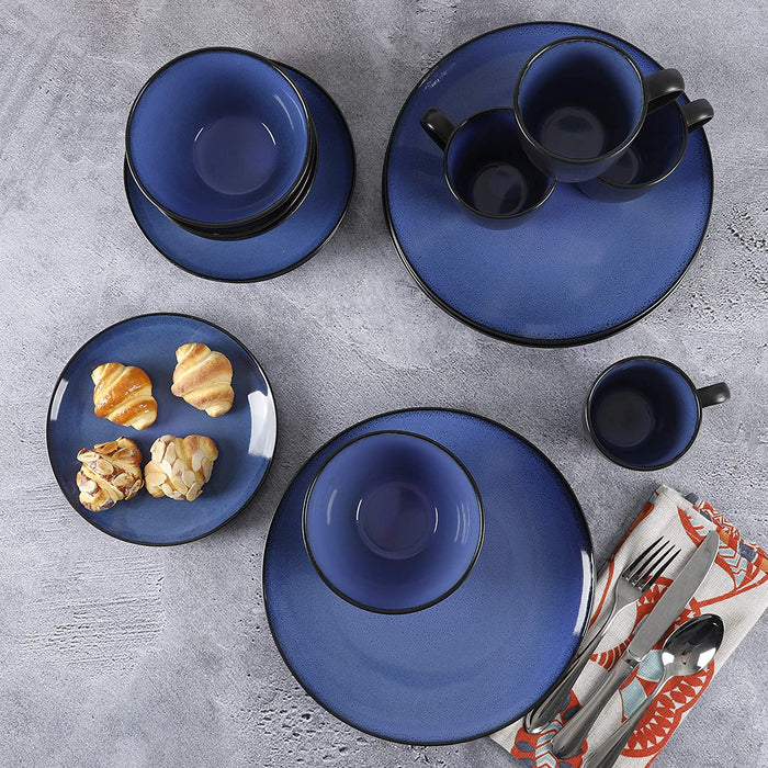 Gibson Soho Lounge round Reactive Glaze Stoneware Dinnerware Set, Service for 4 (16Pc), Blue, Soho Round.