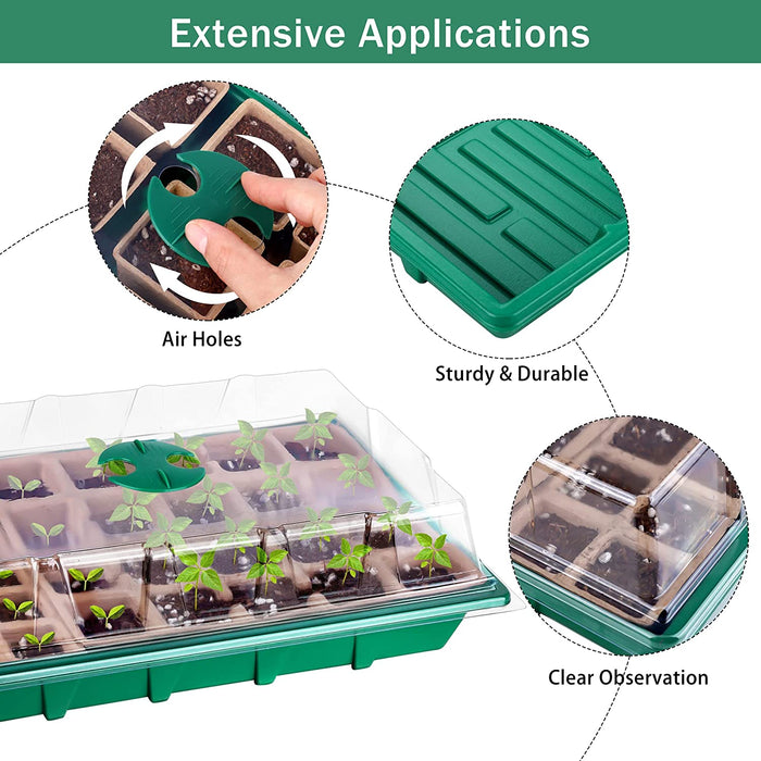 5 Pack Seed Starter Tray Kit, 15 Peat Pots for Seedlings Plastic Growing Germination Trays with Plants Labels, Planting Tools, Germination Plant Starting Pots for Plant Seeds, Green