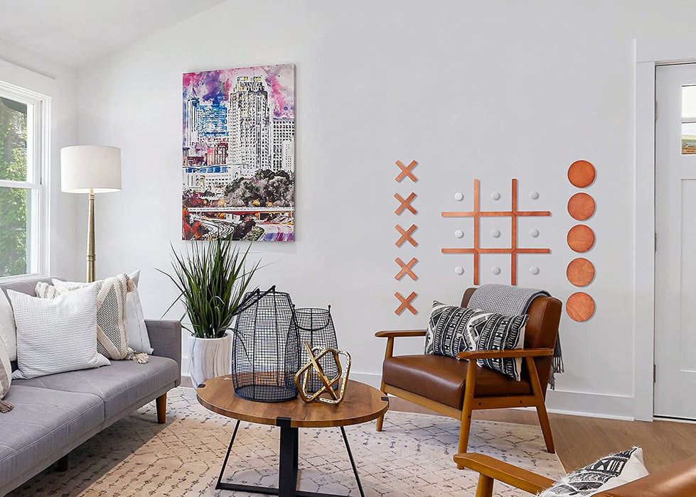 Large Wood Game Room Wall Decor, Modern Home Wall Art for Farmhouse Living Room Bedroom Office Decorations, Playroom Hallway Nursery Kids Room Decor Wall Stickers (18’×18‘ Tic Tac Toe Game)