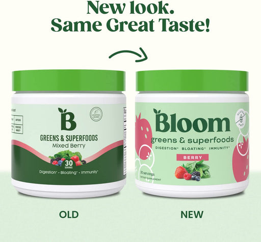 Bloom Nutrition Green Superfood | Super Greens Powder Juice & Smoothie Mix | Complete Whole Foods (Organic Spirulina, Chlorella, Wheat Grass), Probiotics, Digestive Enzymes, & Antioxidants (Berry)