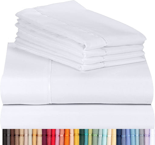 6 PC Sheet Set Bamboo Sheets Deep Pockets 18" Eco Friendly Wrinkle Free Sheets Machine Washable Hotel Bedding Silky Soft - White Queen