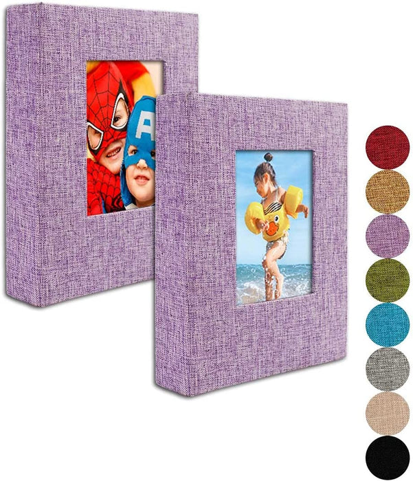 Small Photo Album 4X6 – Clear Pages, Linen Cover with Front Window, Pack of 2, Each Small Album Holds 52 Photos, Small Brag Book Photo Album for 4X6 Photos, Grey Fabric