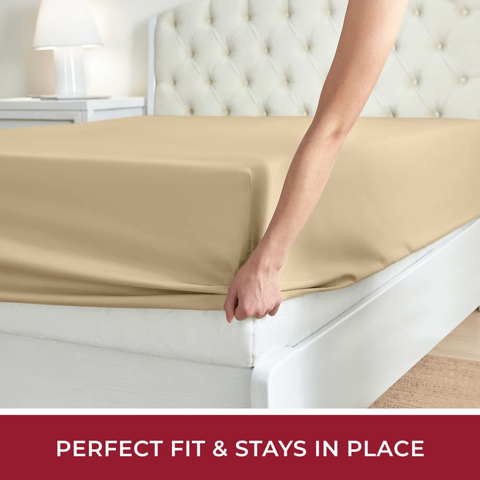 Queen Fitted Sheet - Deep Pocket Cooling Sheets up to 16 Inch - Hotel Luxury Bedding - Softest Sheets - Wrinkle, Fade, Stain Resistant - 1 Single Queen Fitted Sheet Only (Queen, Beige)